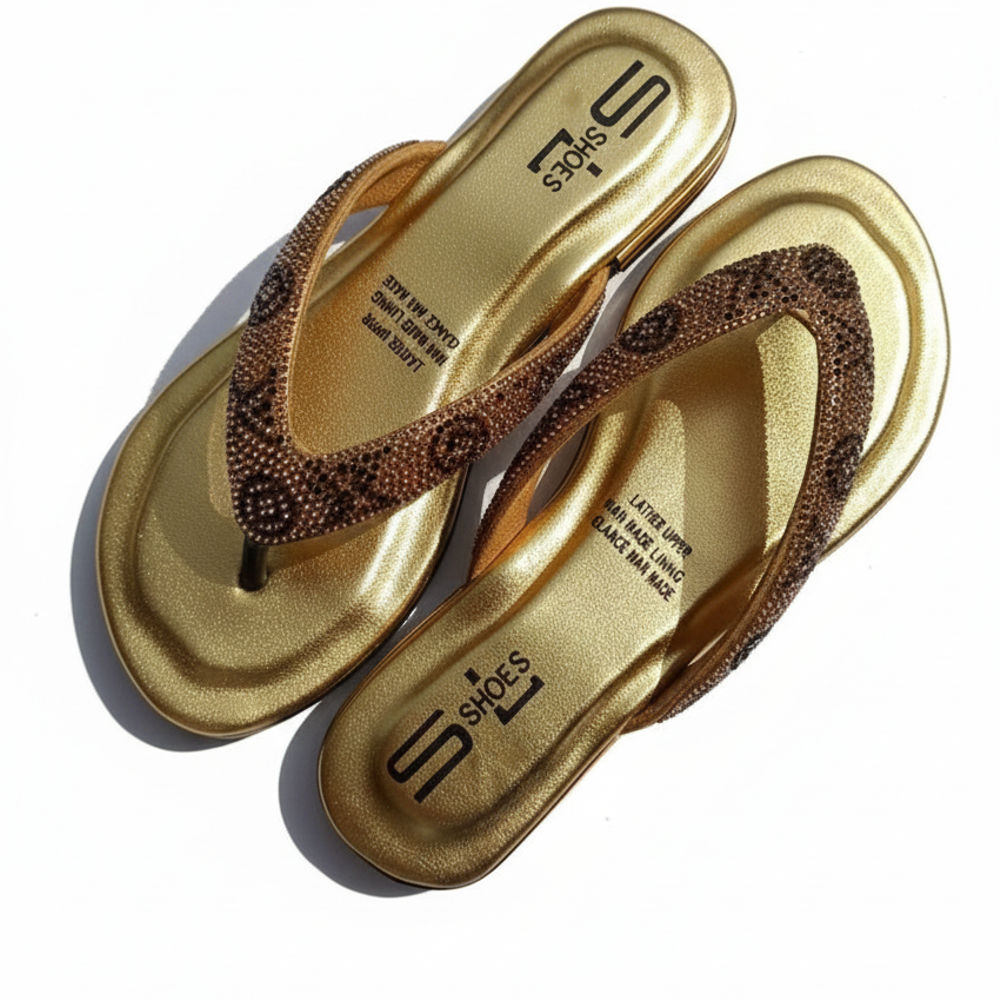 Gold Metallic Beaded Leather Sandals