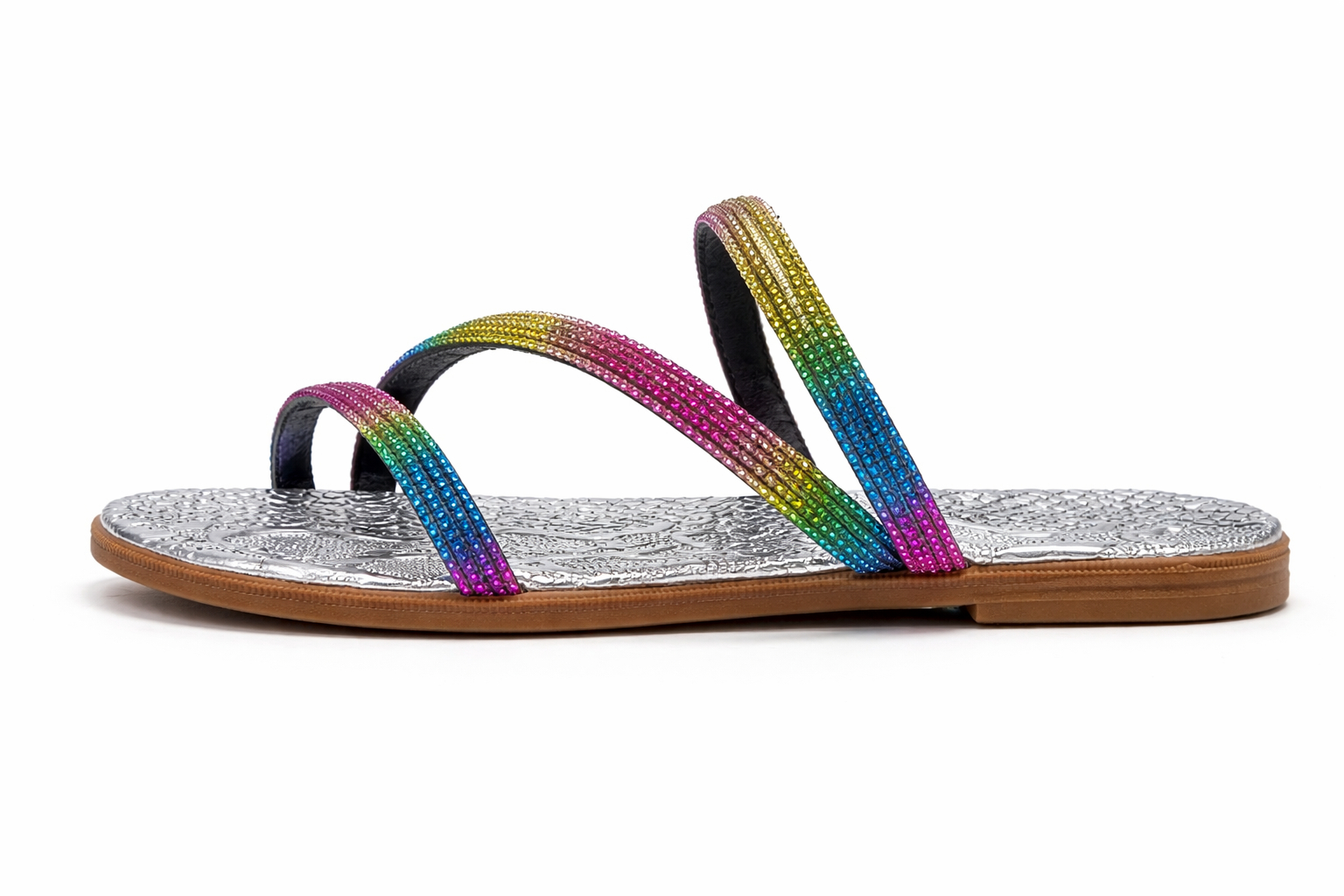 Multicolor Strap Flat Sandals with Textured Sole