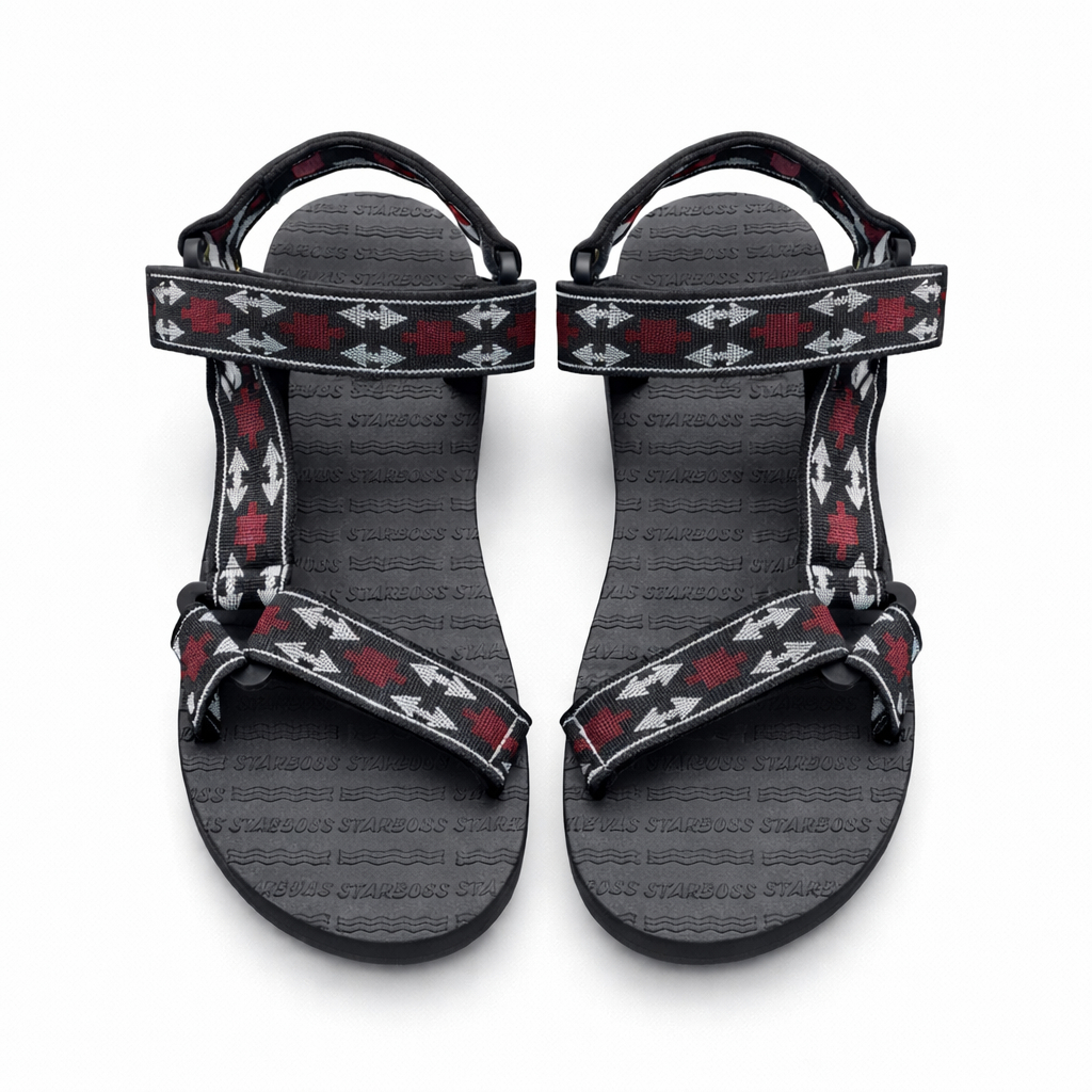 Sporty Open Toe Adjustable Sandals with Geometric Strap Design