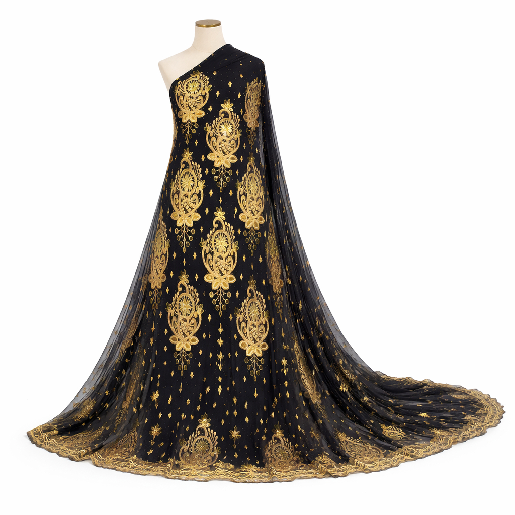Luxury Black and Gold Indian George lace material