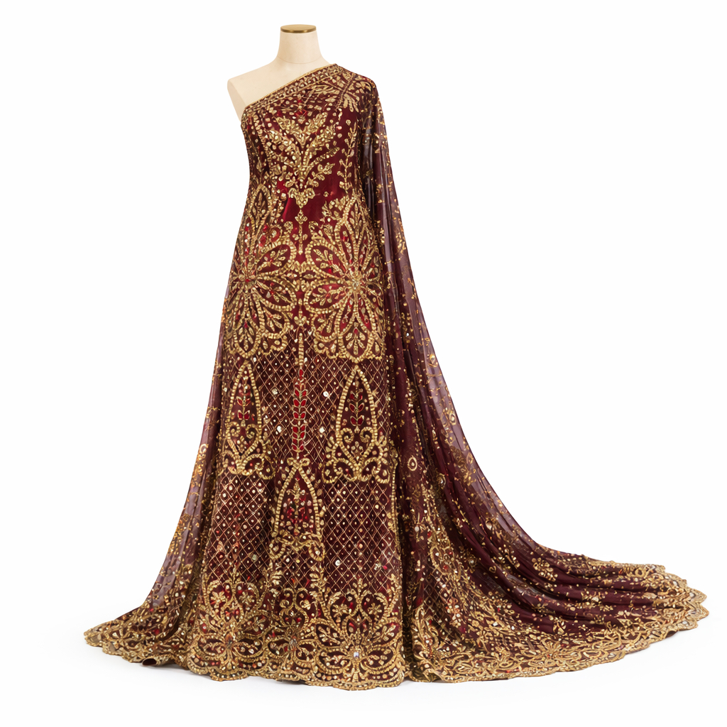 Luxury Wine colour Indian George lace material