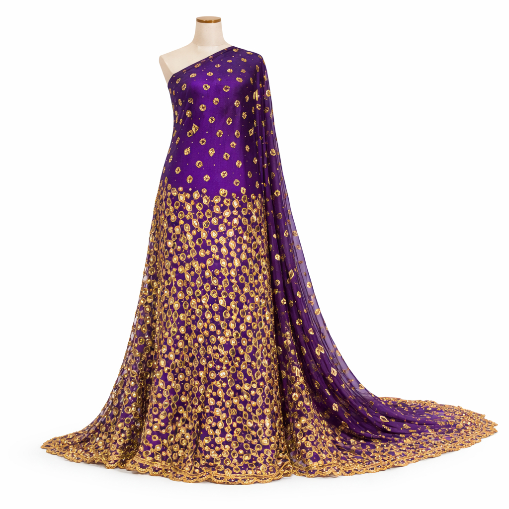 Luxury Purple Indian George lace material