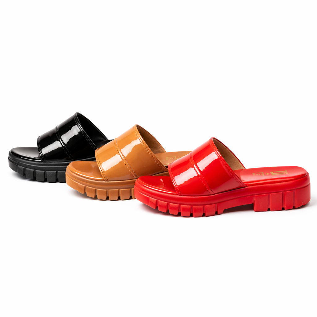 Quality Glossy Single Strap Platform Slide Sandals