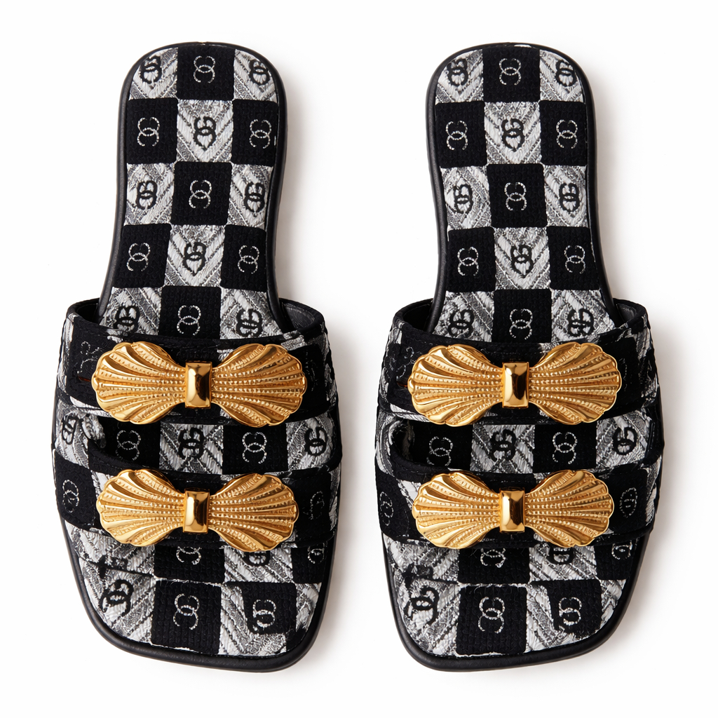 Decorative Buckle Strap Flat Slide Sandals