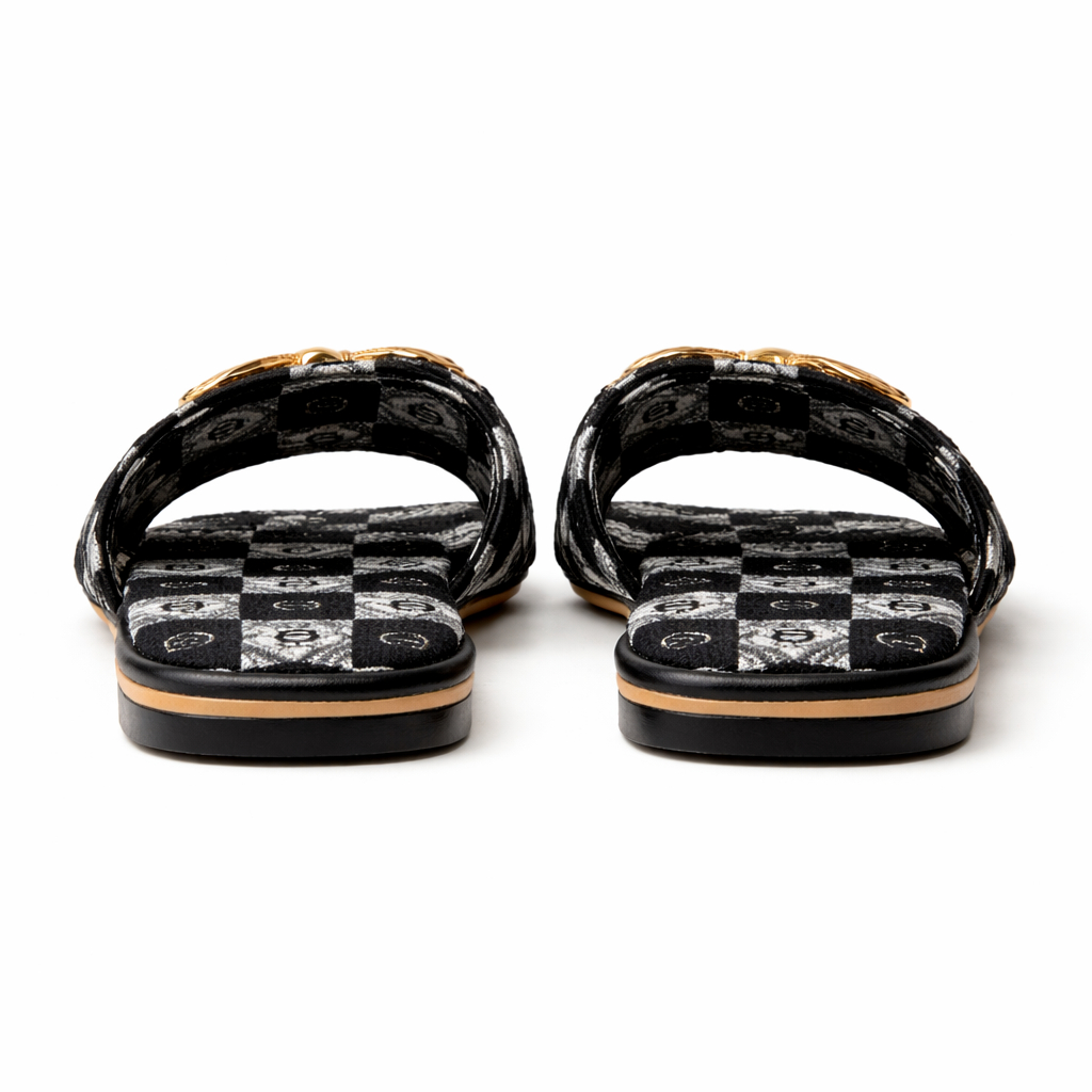 Decorative Buckle Strap Flat Slide Sandals