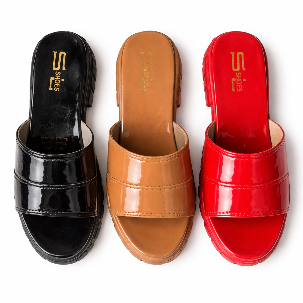 Quality Glossy Single Strap Platform Slide Sandals