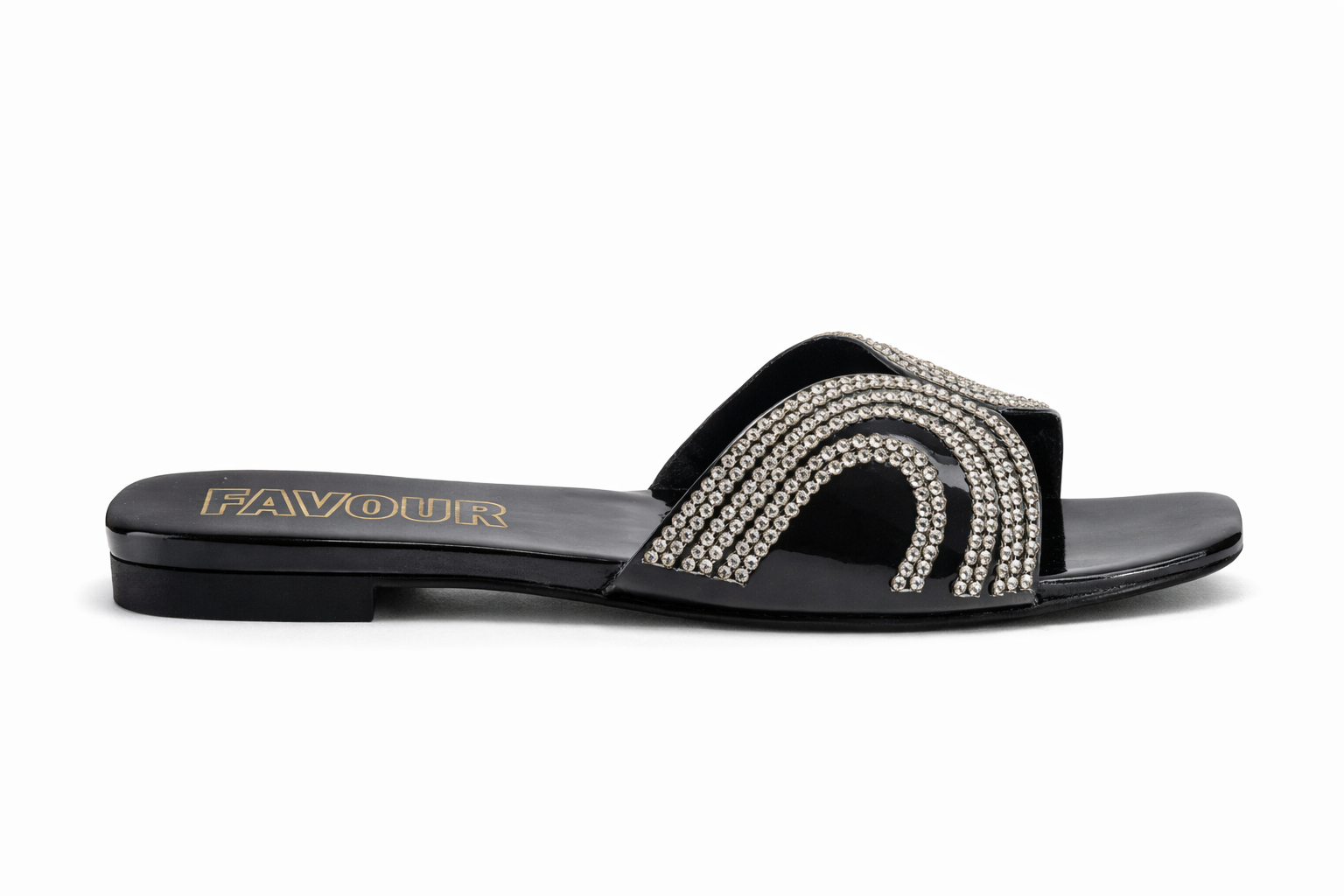 Women Rhinestone Flat Slide Sandals