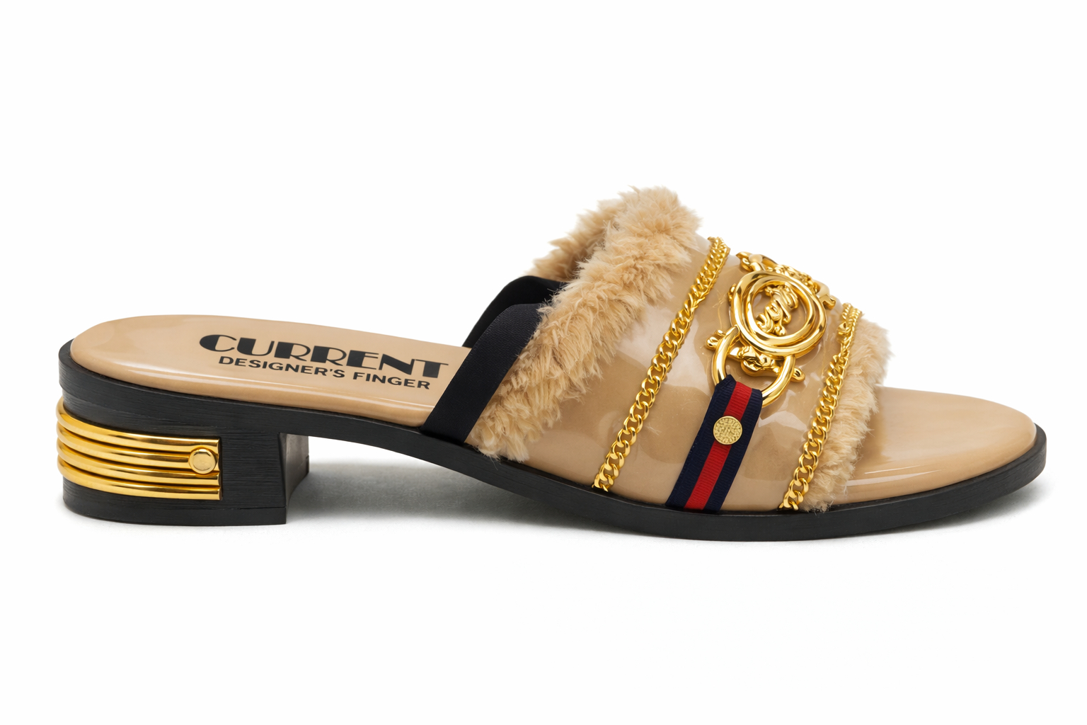 Women cream Faux Fur Embellished  Slide Sandals