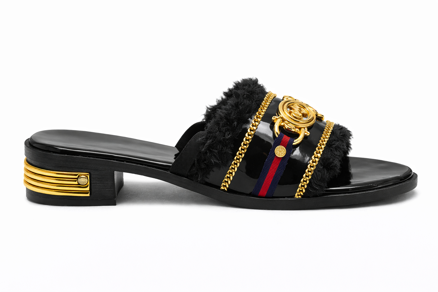 Women Faux Fur Embellished Flat Slide Sandals