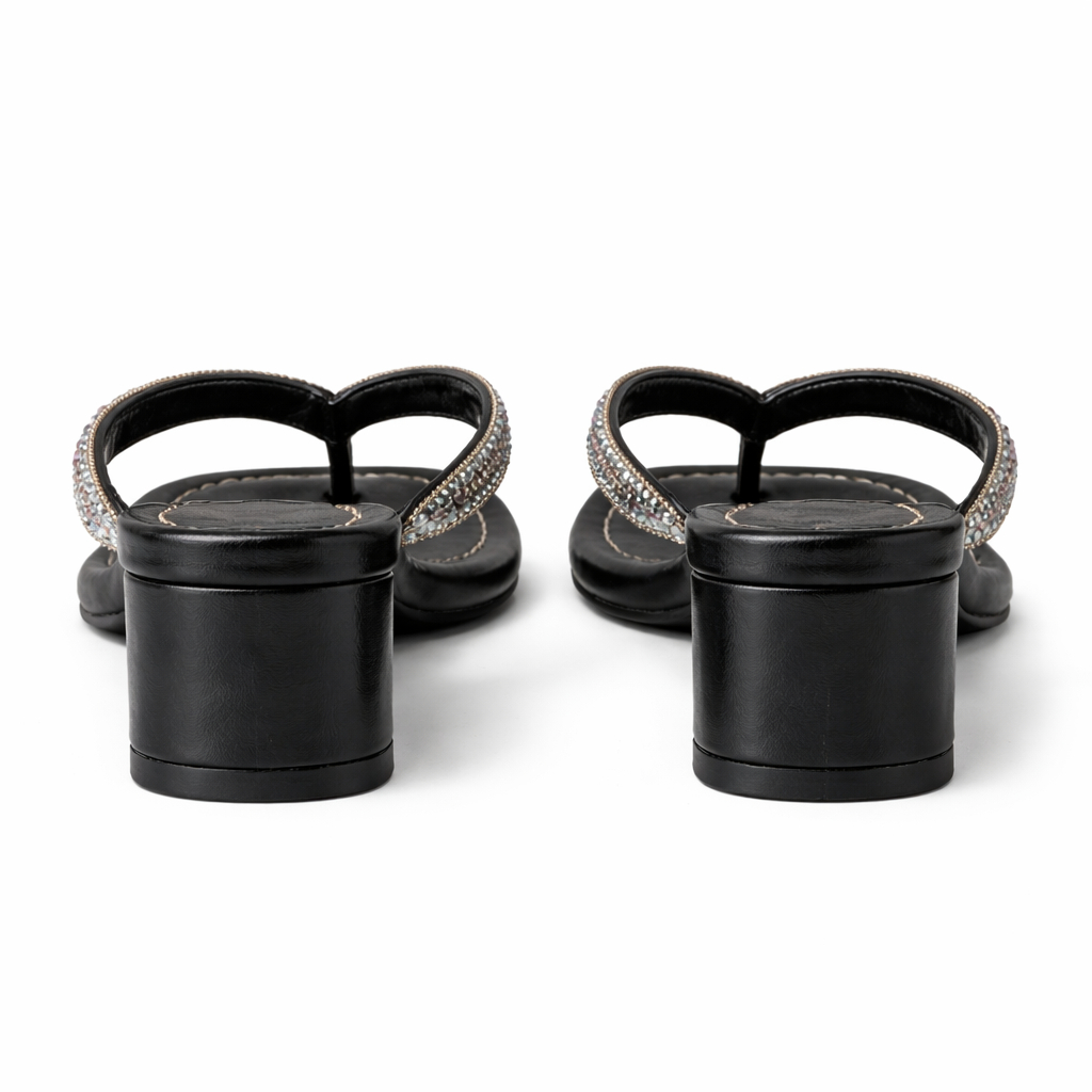 Stylish black Rhinestone Embellished Block heel sandals