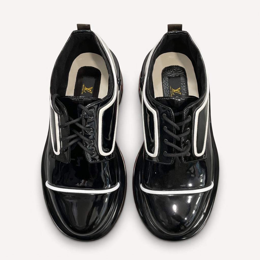 Men Glossy Lace Up Dress Shoes with Chunky Sole