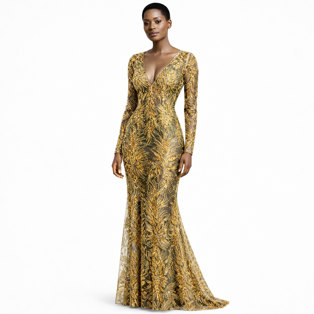 Luxury Gold Embroidered Net Lace Fabric