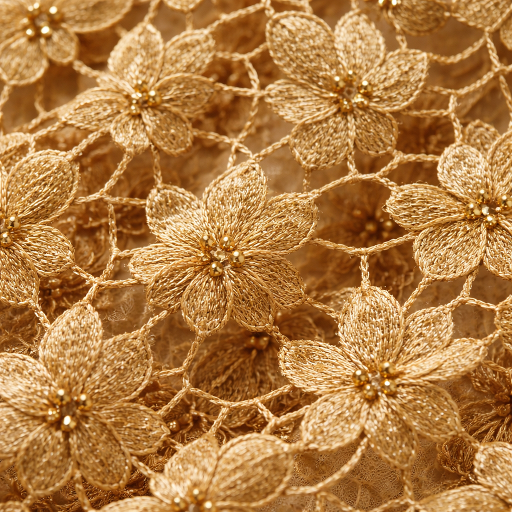 Luxury Gold Floral Crochet Lace Fabric