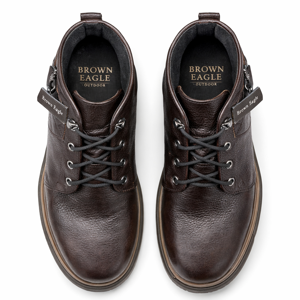 Brown Lace Up Ankle Boots with Side Buckle