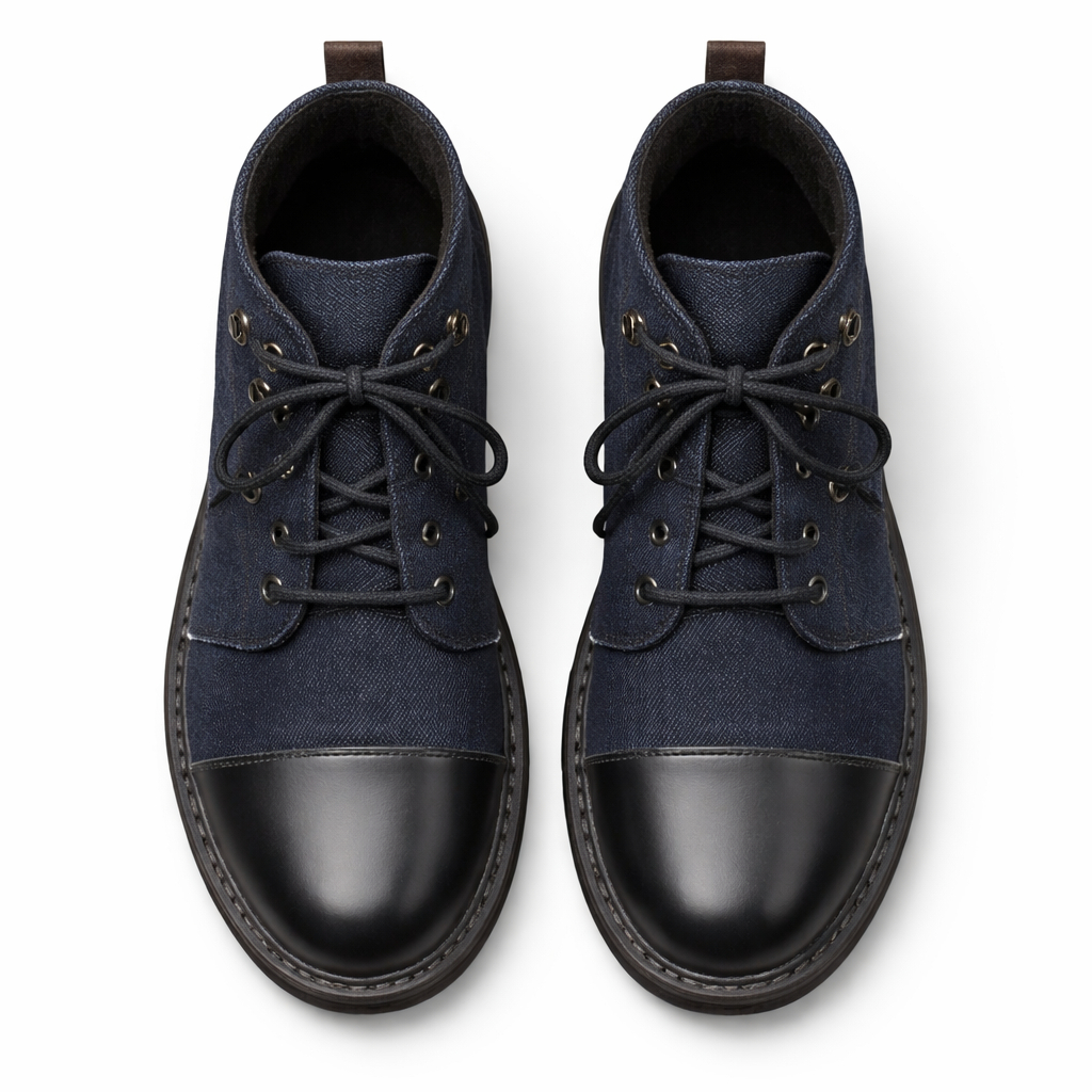Denim Lace Up Ankle Boots with Rubber Sole