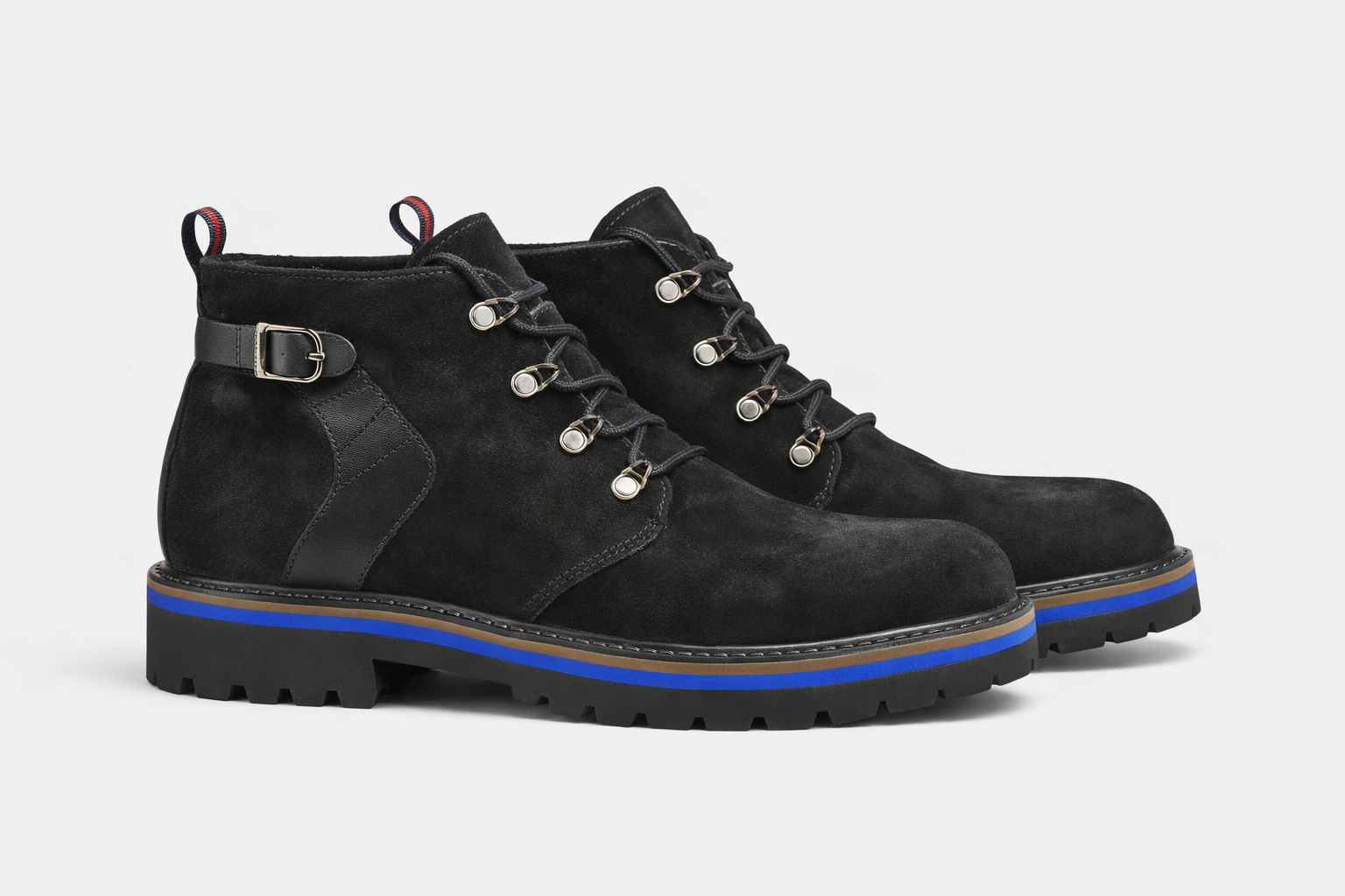 Black Suede Lace Up Ankle Boots with Lug Sole