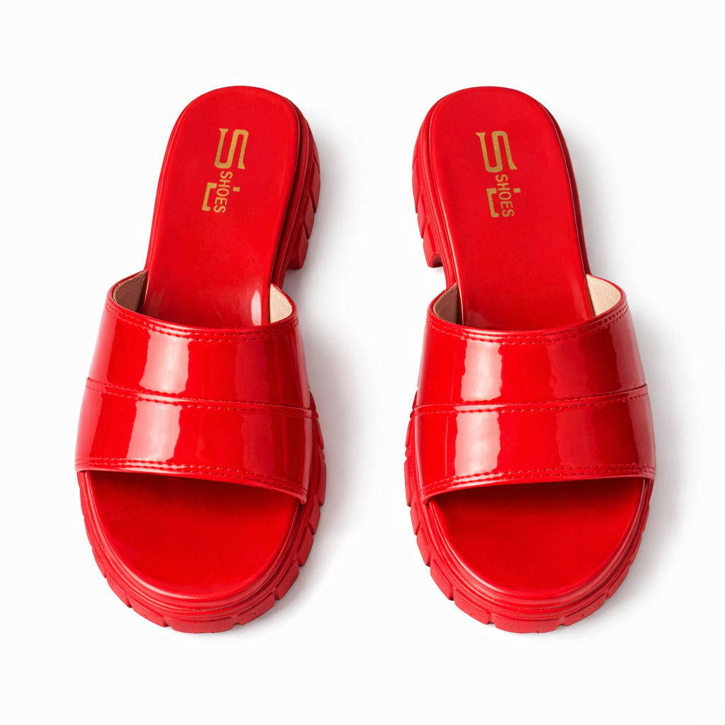 Quality Glossy Single Strap Platform Slide Sandals