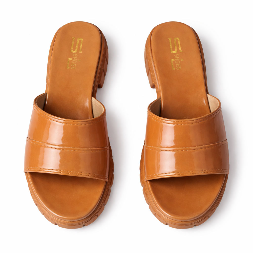 Quality Glossy Single Strap Platform Slide Sandals