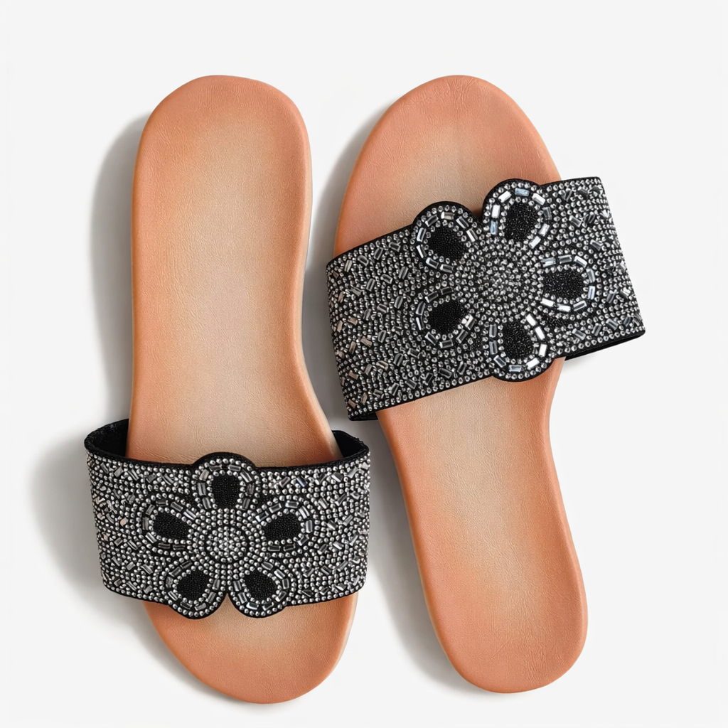 Women Slip On Sandals with Beadwork and rhinestone embellishment