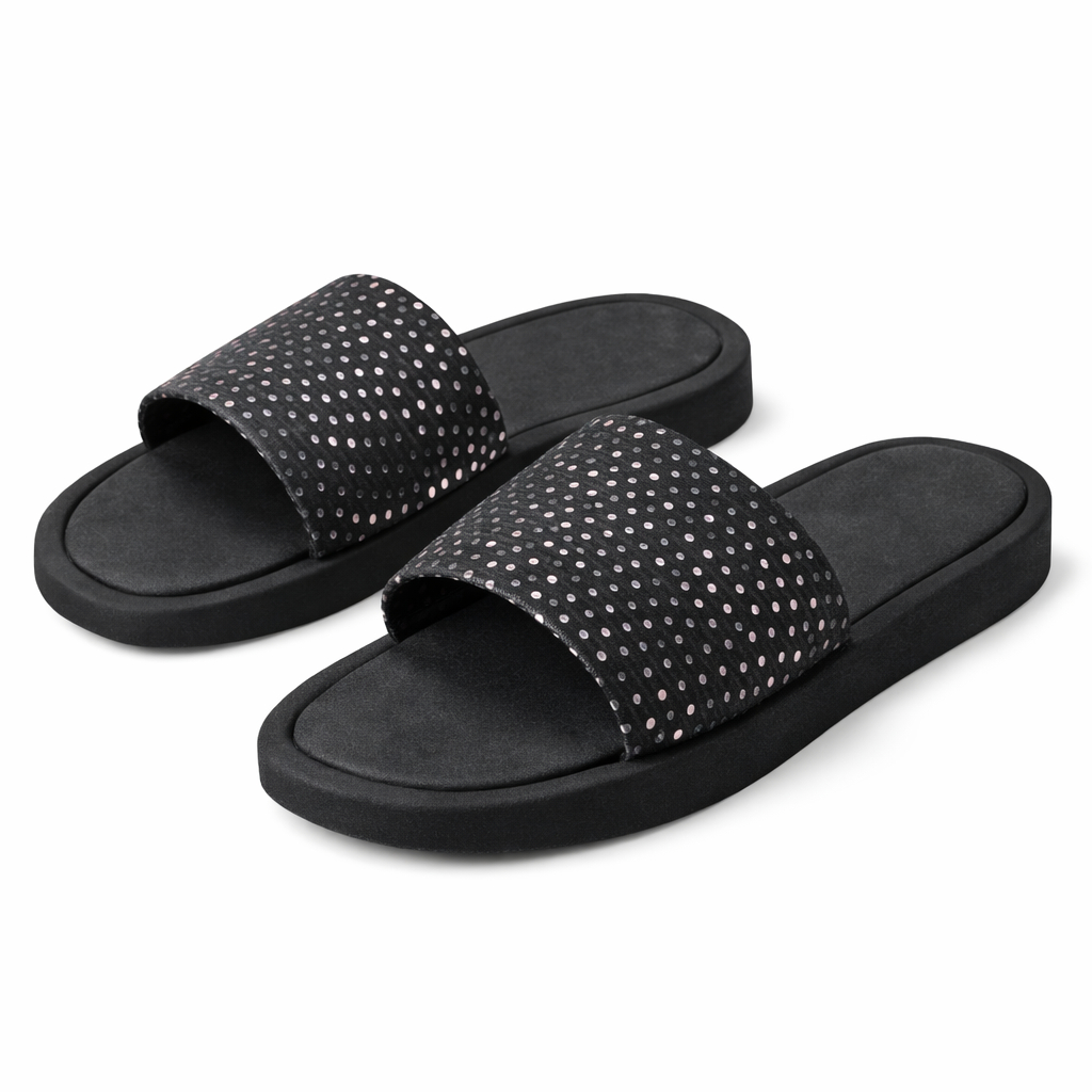 Quality Women Flat Slide Sandals with Black Dotted Strap
