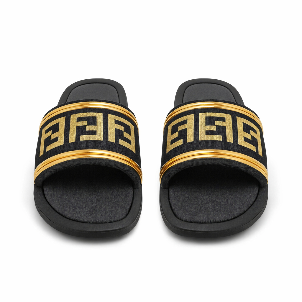 Stylish Black Slide Sandal with Gold Accents
