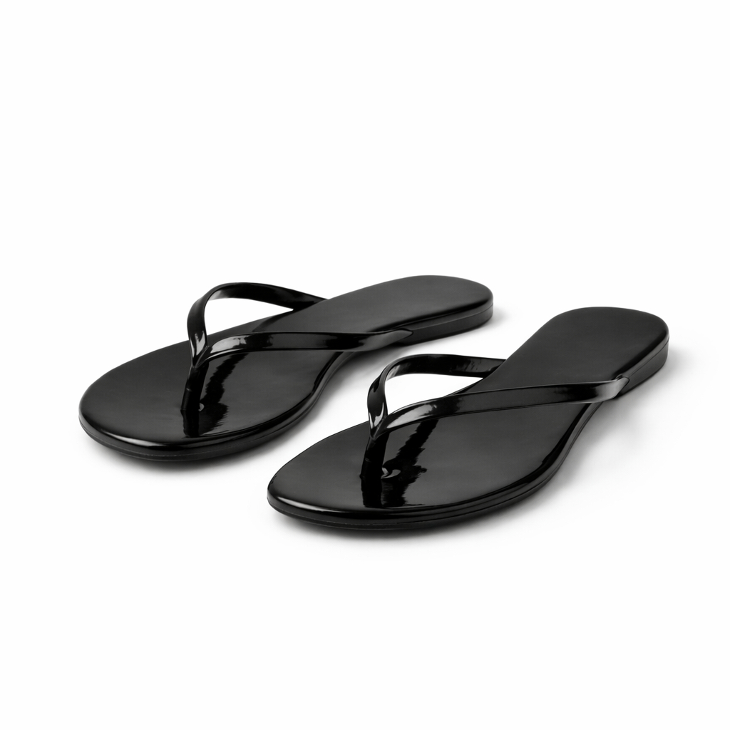 Black Glossy Flip Flop Sandal with Minimalistic Design