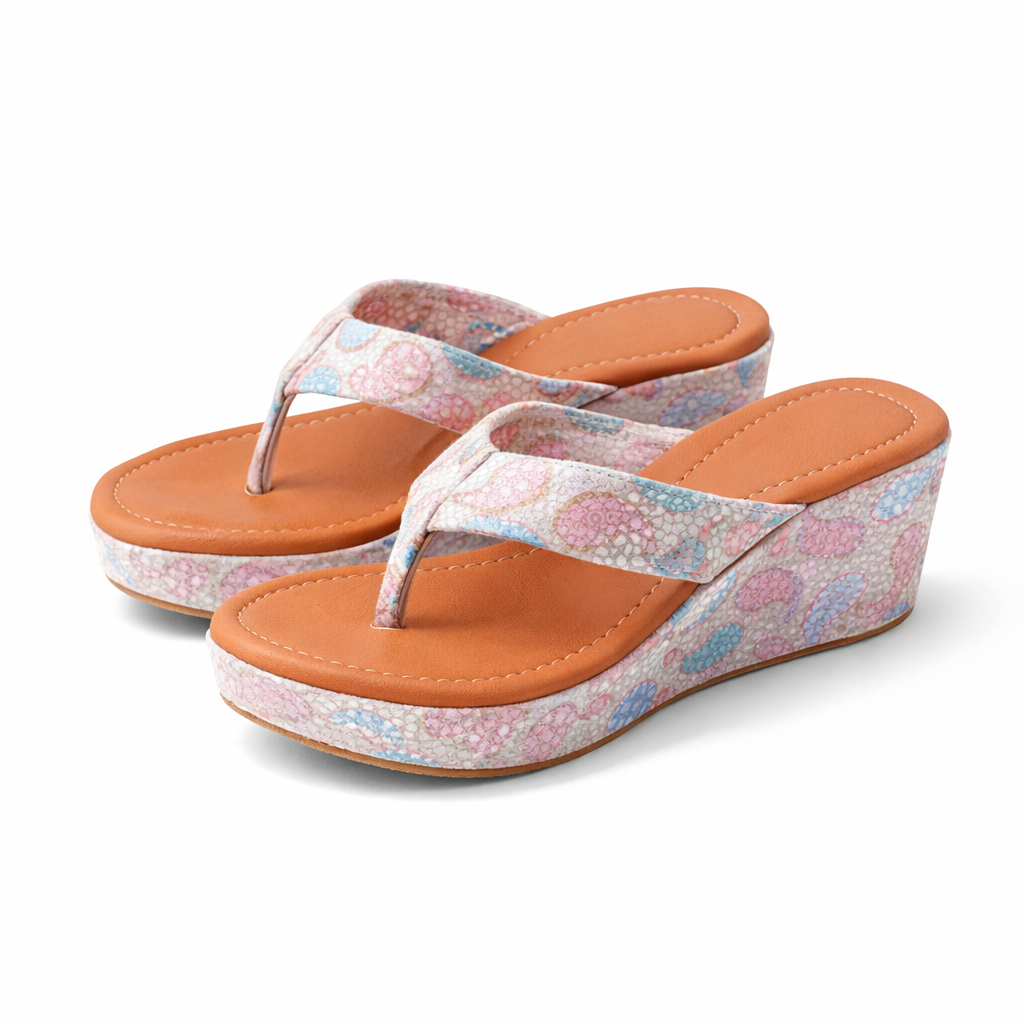 Stylish Wedge Sandals with Floral Thong Strap