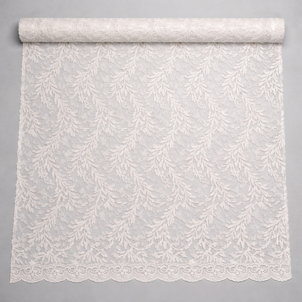 White floral Embroidered Lace Fabric