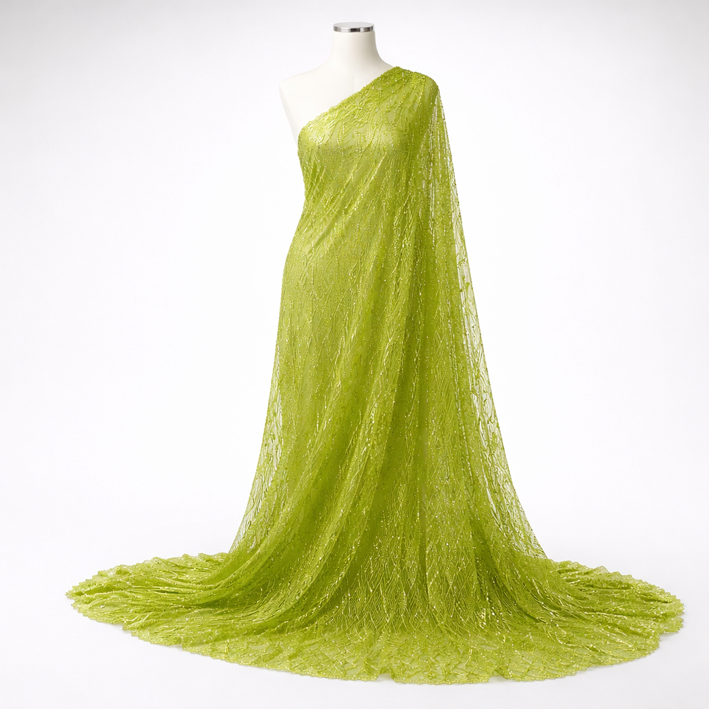 Quality Lime Green Beaded Lace Fabric