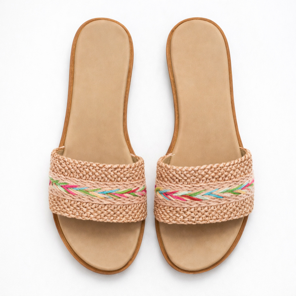 Quality Women multi color Woven Flat Slide Sandals