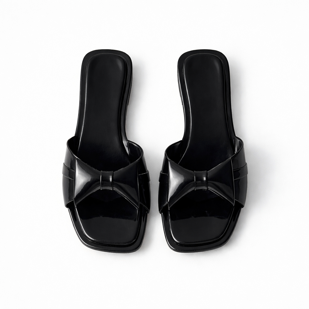 Elegant Bow Accent Patent Flat Slides
