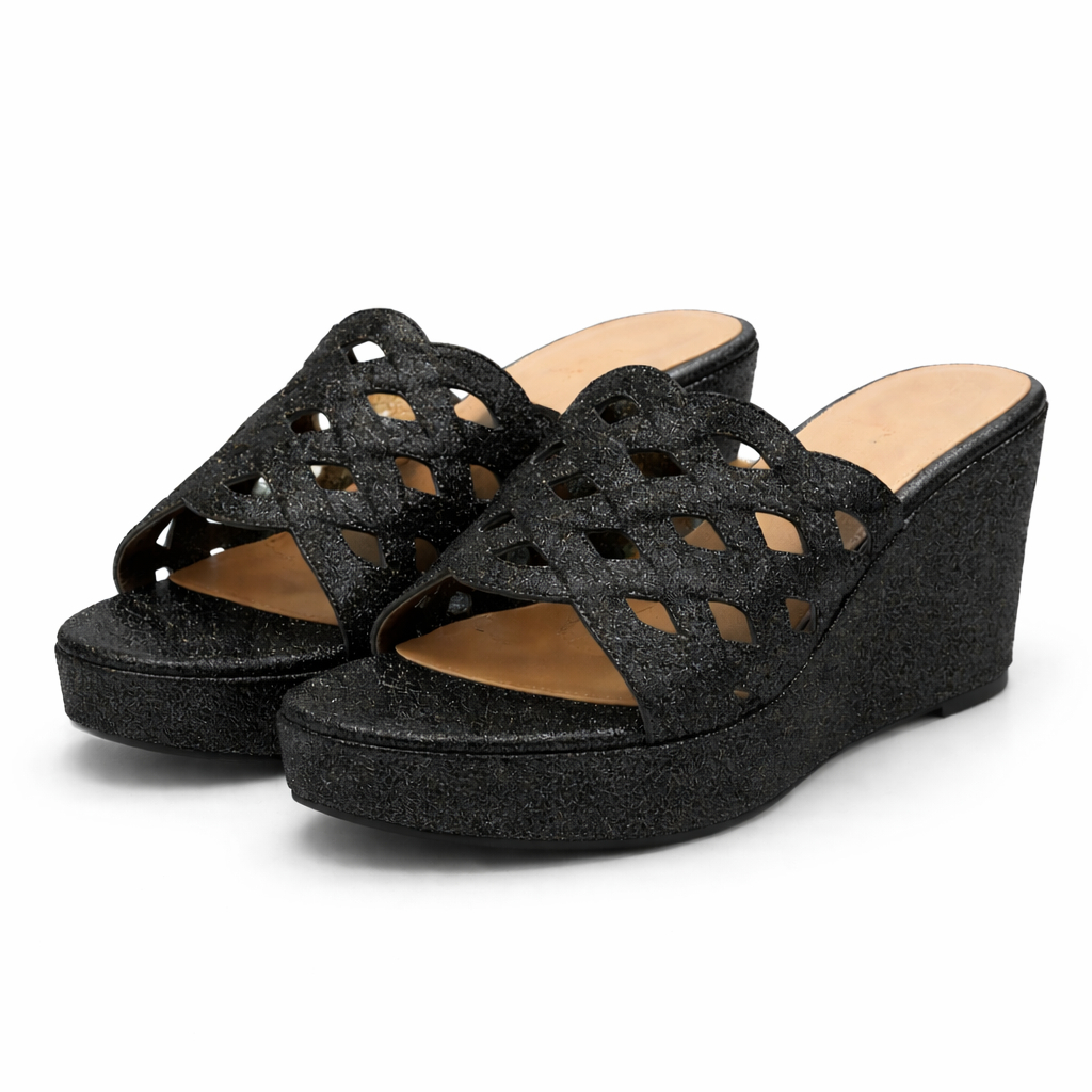 Quality Glitter Cut Out Wedge Slides