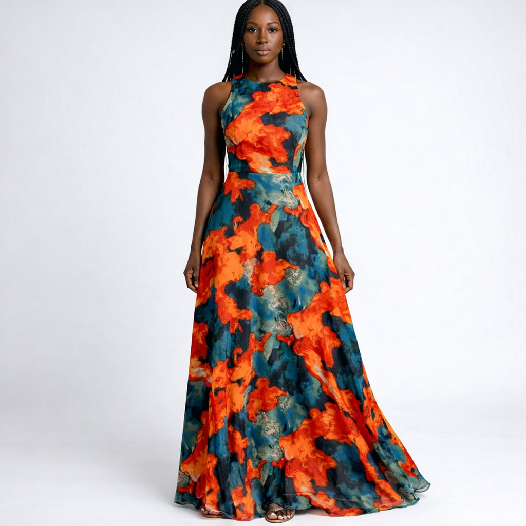 Vibrant Abstract Flame vintage Print Fabric