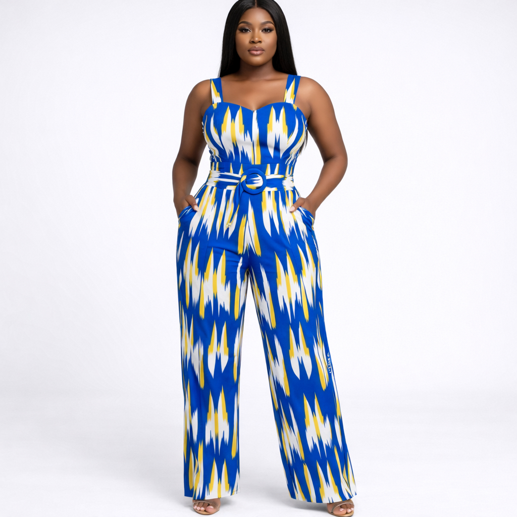 Vibrant Blue and Yellow Geometric  Print vintage Fabric