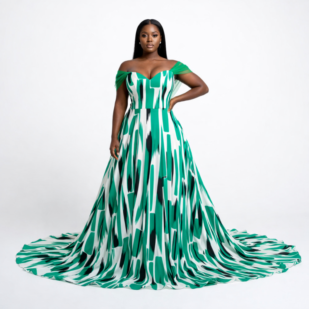 Quality Green and Black Abstract Brush stroke vintage Fabric