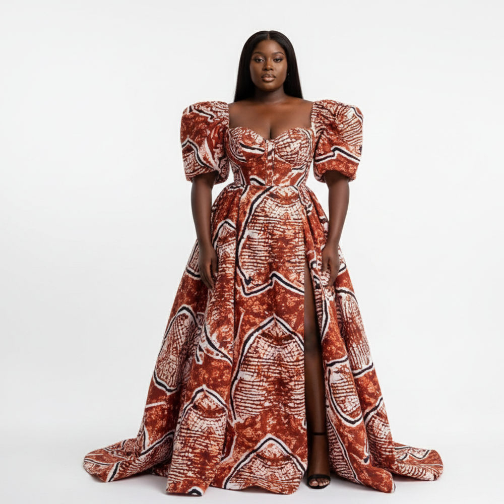 Terracotta and White Abstract Patterned fabric