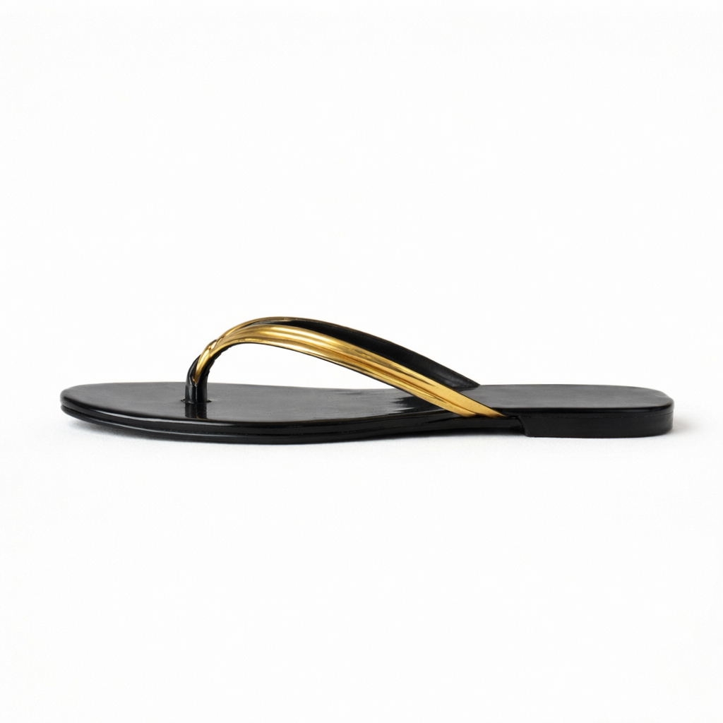 Minimal Flat Thong Sandal with Metallic Strap