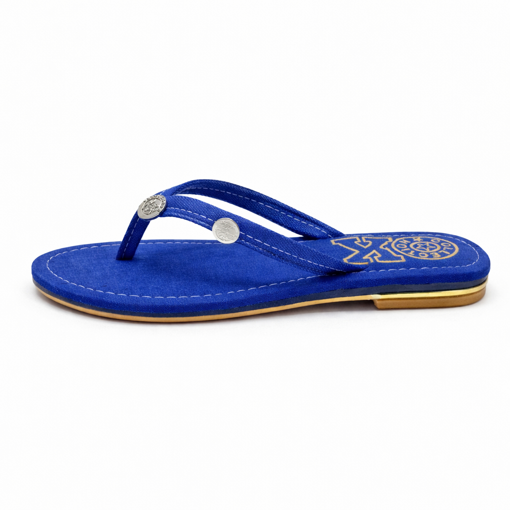 Flat Denim Thong Sandals with Decorative Stitching