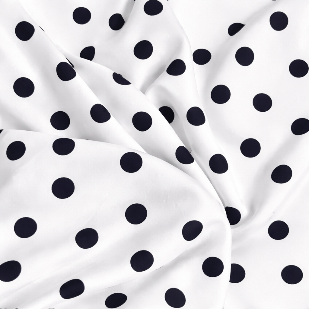 Black Polka Dot Printed Fabric on White Base