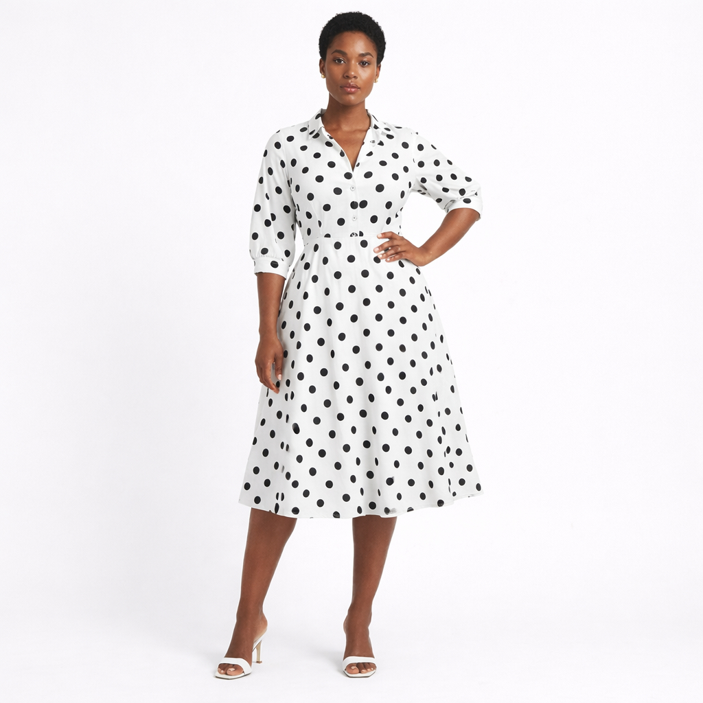 Black Polka Dot Printed Fabric on White Base