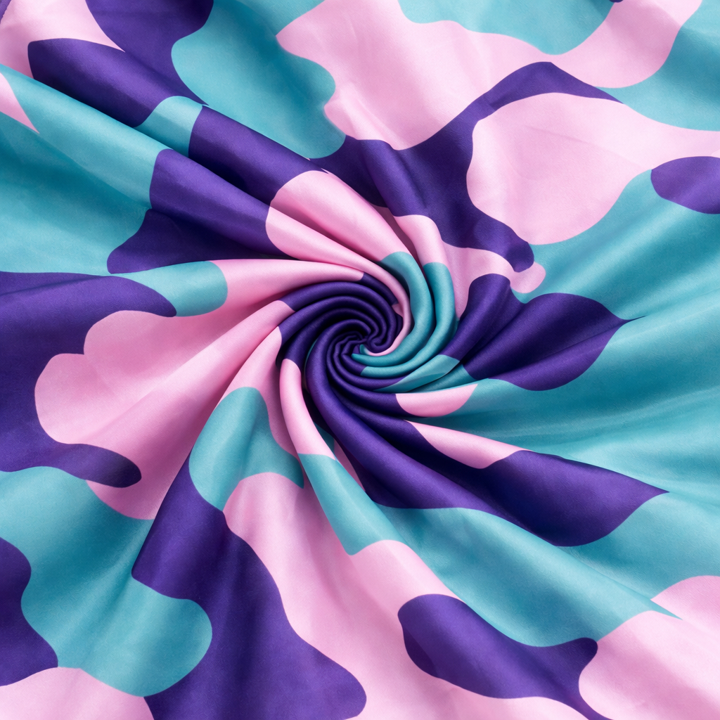 Abstract Pattern Printed Fabric in teal and pink color