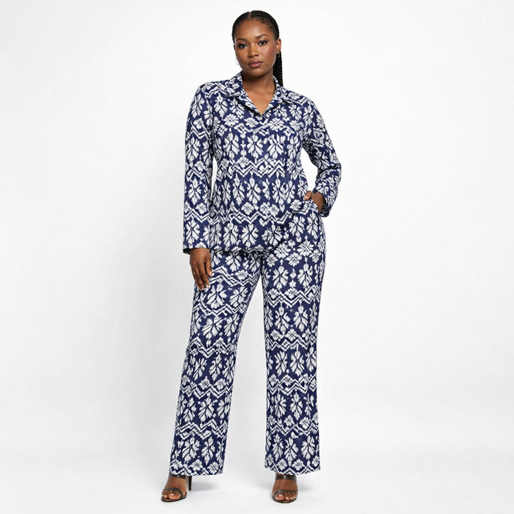 Navy and White Woven Patterned Fabric