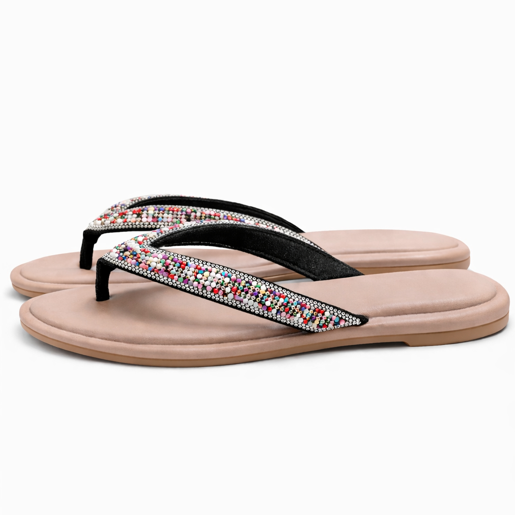Women Beaded Flat Thong Sandals