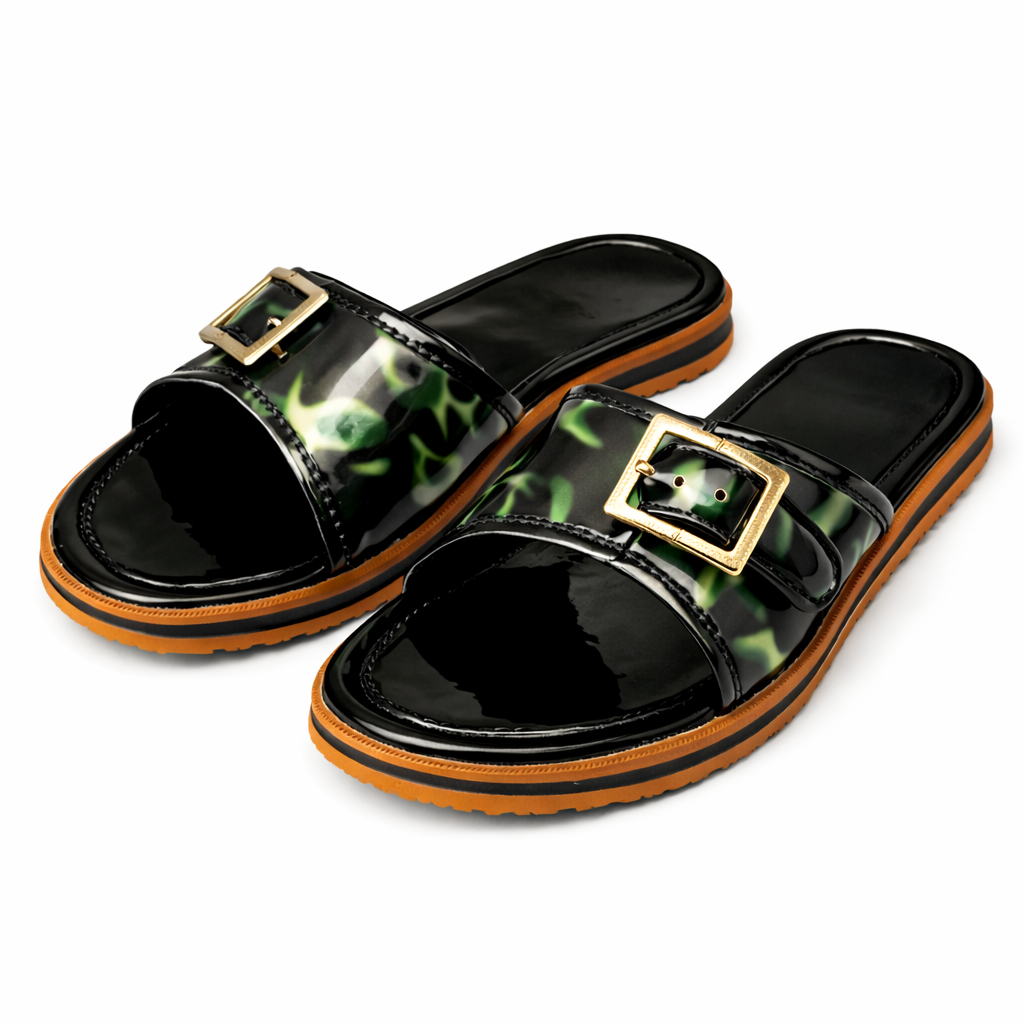 Women Buckled Flat Slide Sandals