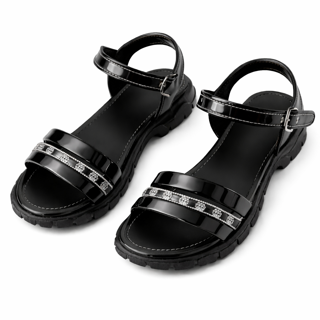 Stylish Black Women Sandal with Silver Embellishments