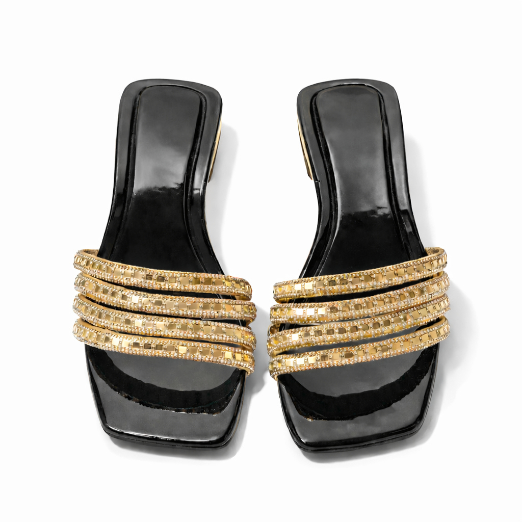 Women Stylish Slip On Sandals with Golden Straps