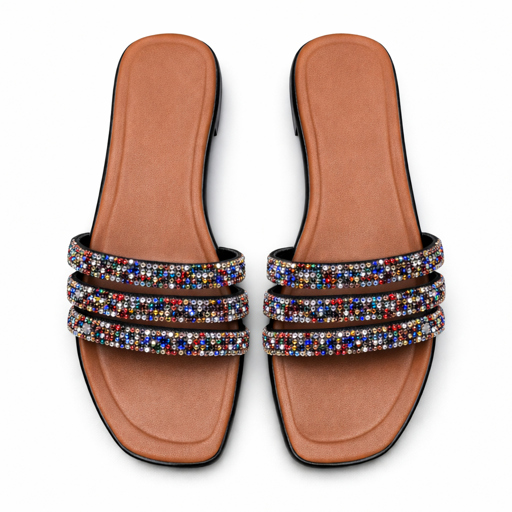 Women Luxury Beaded Strap Slide Sandals
