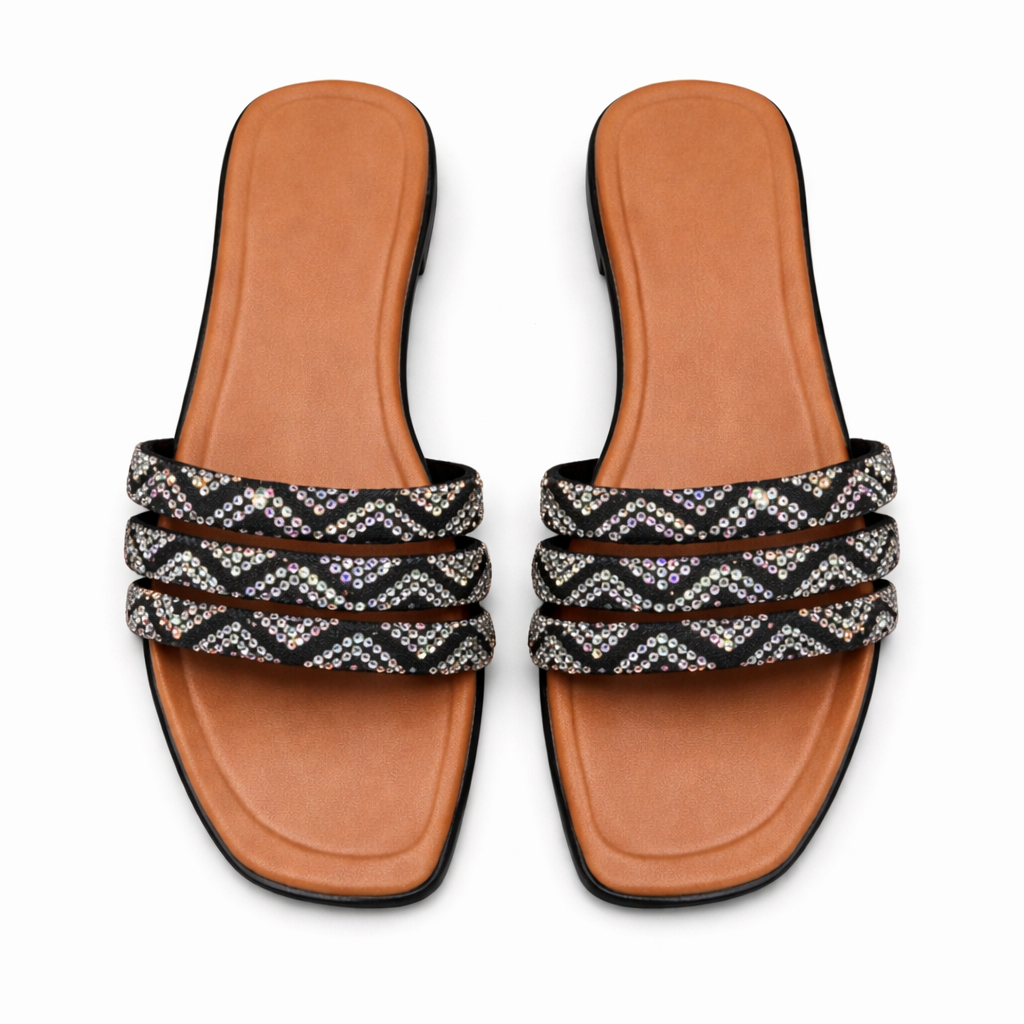 Women Luxury Beaded Strap Slide Sandals