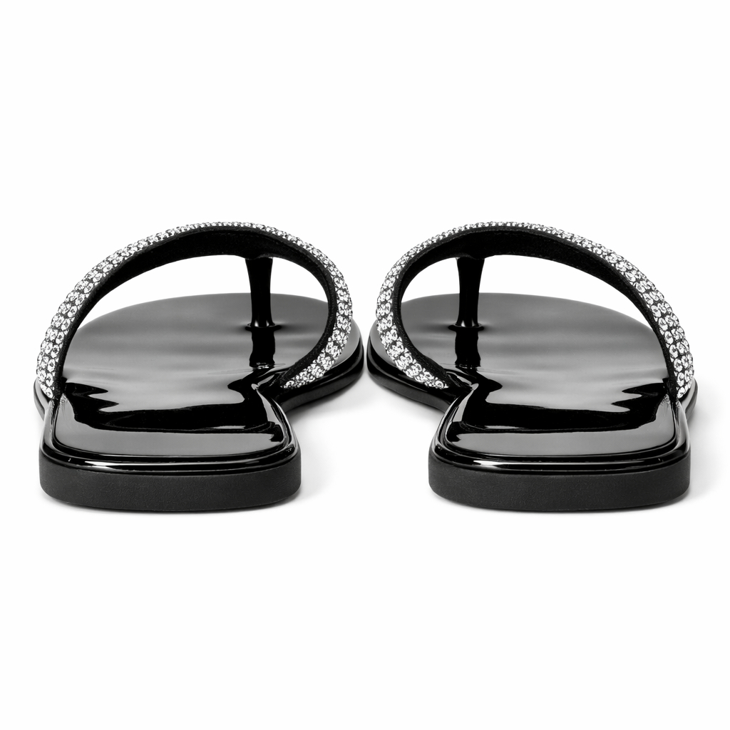 Silver Crystal Strap Flat Flip Flop Sandals for Women