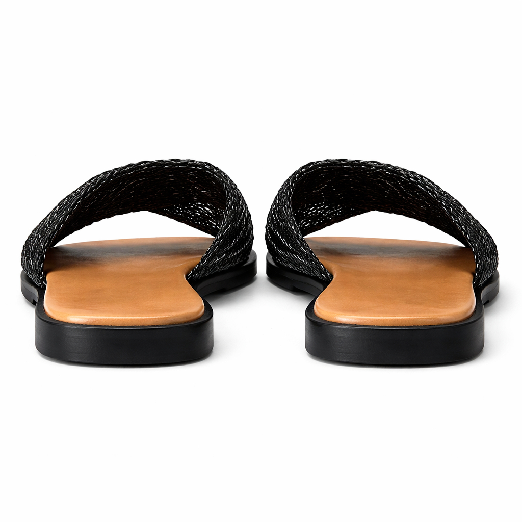 Woven Mesh Cross Strap Flat Slide Sandals for Women